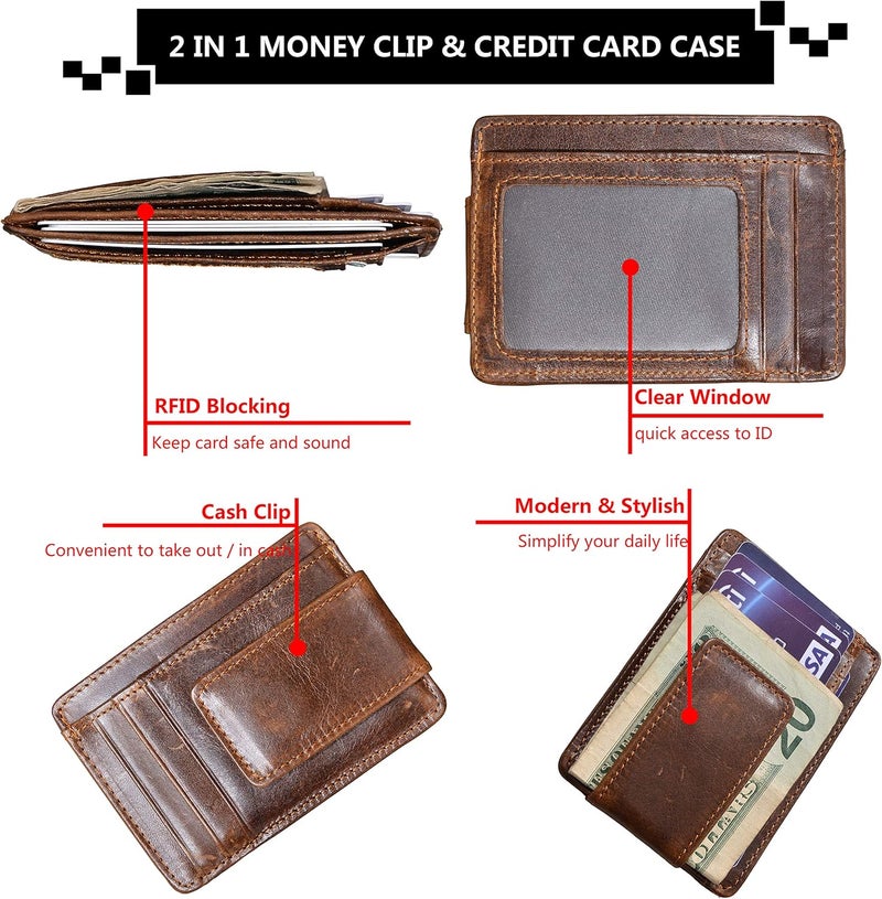 HOPSOOKEN Money Clip RFID Front Pocket Wallet Men Leather Slim Minimalist Wallet - Image 3